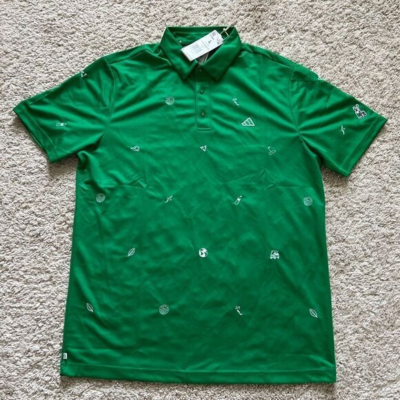 adidas Polo Golf Green SS All Over Monogram Embroidery Stretch - Picture 6 of 9